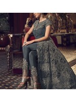 Marvellous Dark Grey Butterfly Net Designer Anarkali Suit
